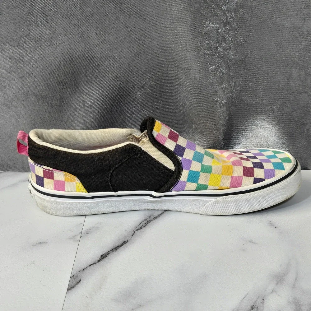 Vans Classic Slip-On Shoes Girls 5 Rainbow Checkerboard Canvas Skate Sneaker